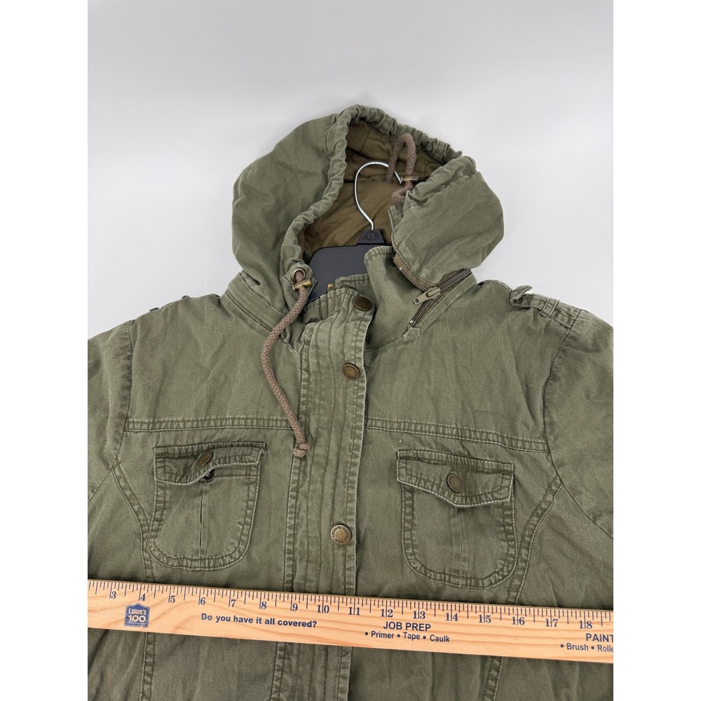 Made by Johnny Womens Olive Green Utility Jacket Hoodie Drawstring Waist Size XL - Picture 14 of 16